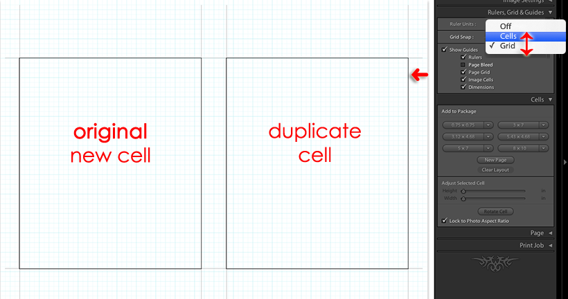 coaxing lightroom to place a print module cell in the correct spot