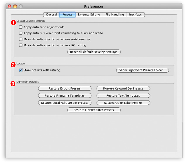 the preset preferences in lightroom