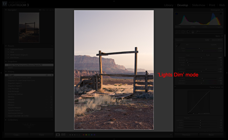 lightroom lights dim environment
